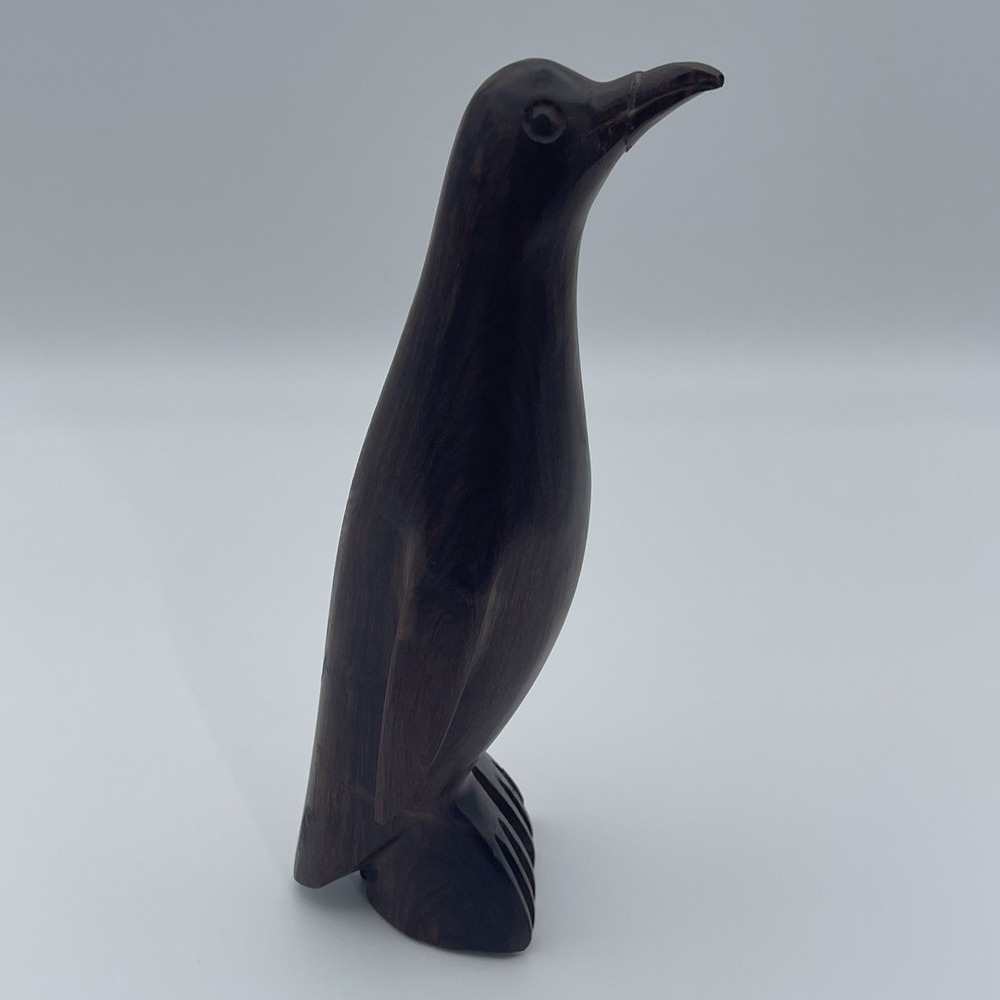 Hand-Carved‎ Wooden Penguin Figurine Dark Wood Sculpture Rustic Decor